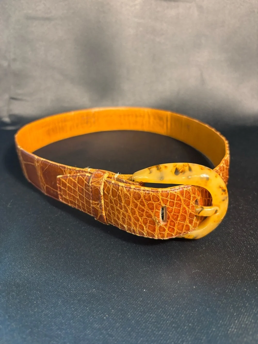 Vintage Rare Patricia Von Musulin Alligator Belt w/Bakelite? Buckle 36”x1.5”